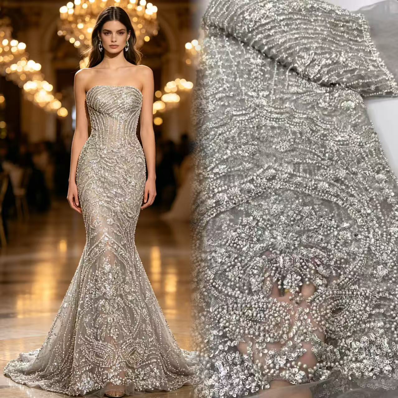 Glitter Tablecloth - Tessuto in Pizzo Tulle Francese di